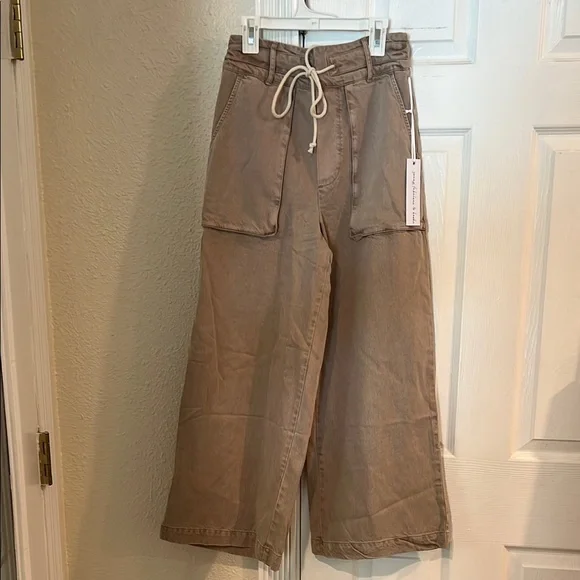 Young fabulous & broke Tan Wide-Leg cropped  Pants YFB high rise - Picture 4 of 10
